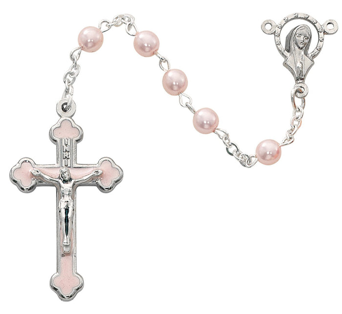 5mm Pink Rosary with Pink Enameled Crucifix