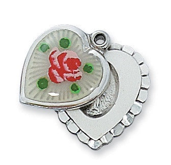 .6" Sterling Silver Miraculous Medal Heart Locket Necklace 18" Chain
