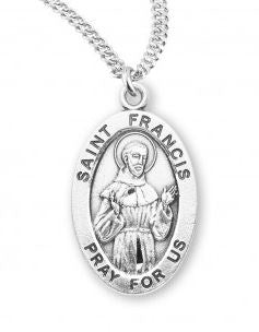 .9" St Francis of Assisi Small Oval Necklace 20" Chain