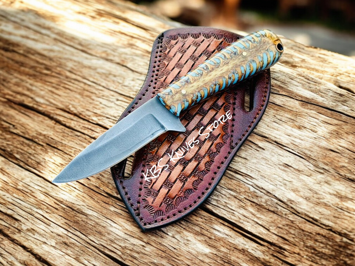 D2 Cowboy Knife 3.5" Blade Turquoise Resin Handle Pancake Sheath