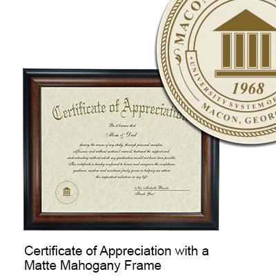 Macon State College Certificate with Frame