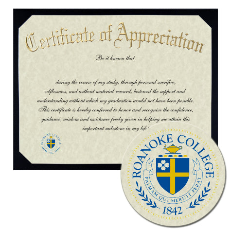 Roanoke College Certificate of Appreciation