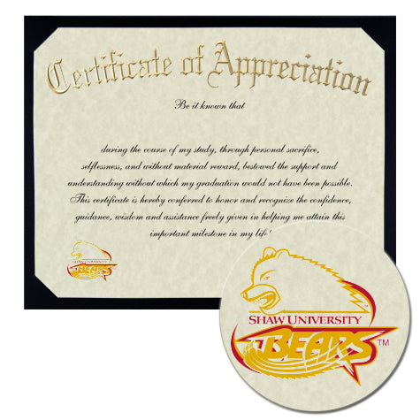 Shaw University Certificate of Appreciation