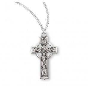 Small SS 1.1" Celtic Crucifix Necklace 18" Chain