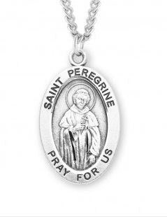 St Peregrine SS Large 1.1" Oval Necklace 24" Chain