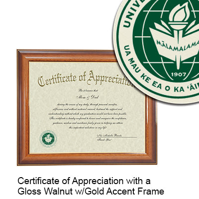 University of Hawaii at M noa Certificate with Frame