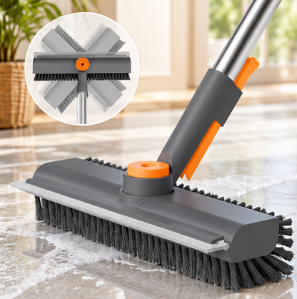 AIR U+ 3-in-1 Floor Scrub Brush with Long Handle, 360° Rotating Head & Built-In Squeegee