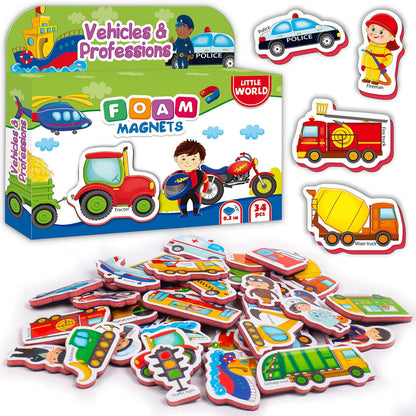 34 Foam Fridge Magnets for Toddlers 3 years Vehicles and Professions Magnets
