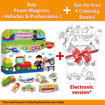 34 Foam Fridge Magnets for Toddlers 3 years Vehicles and Professions Magnets