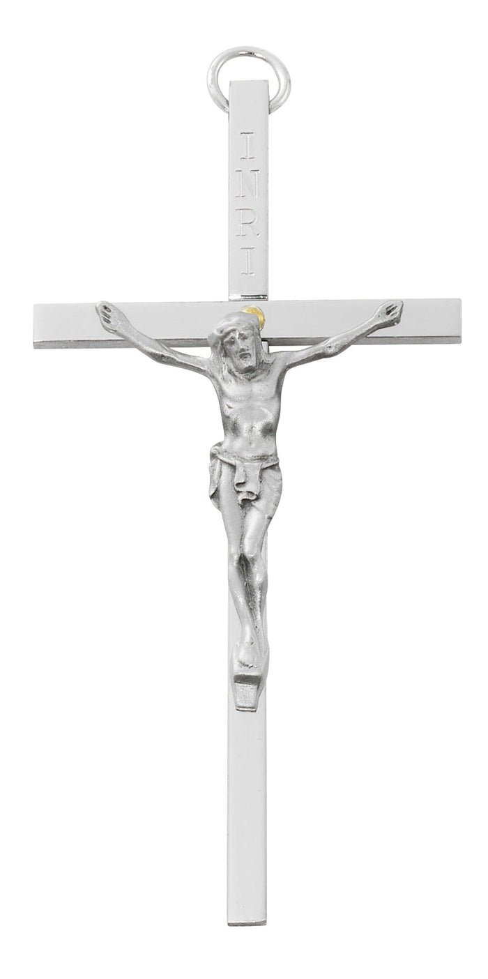 4" Aluminum Crucifix Silver Corpus