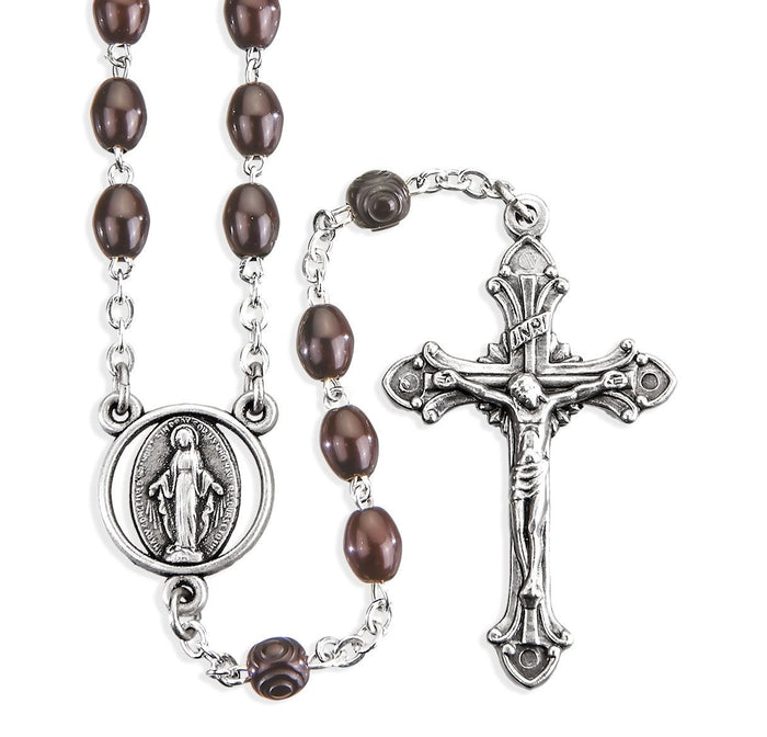 5 x 7mm Oval Maroon Wood Bead Rosary