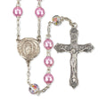 7mm Pink Pearl Bead Rosary with Floral Our Father Beads