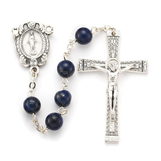 8mm Genuine Lapis Round Stone Rosary