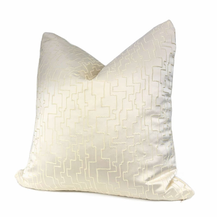 Aurelius Two Tone Cream Embroidered Sateen Maze Pillow Cover - Aloriam