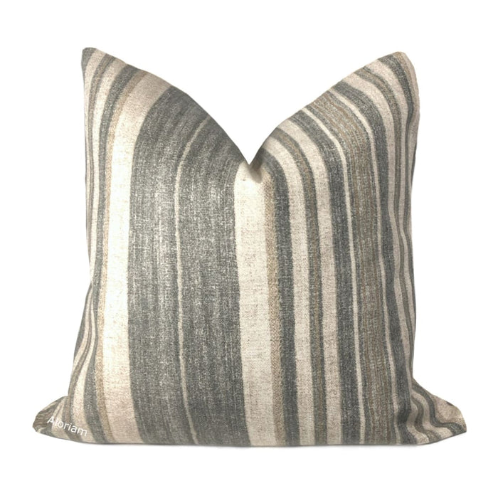 Cape Cod Brown Beige Stripe Cotton Print Pillow Cover - Aloriam