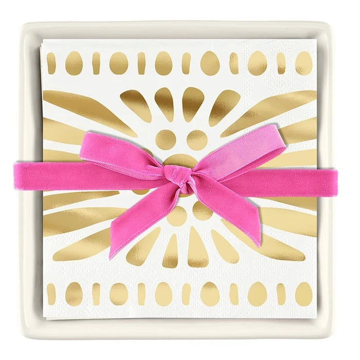 Ceramic Napkin Tray + Napkins - Moroccan Border