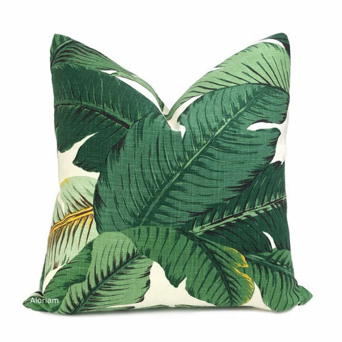 Banana Leaf Tropical Palm Leaves Green Linen Print Pillow Cover - Aloriam