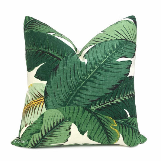 Banana Leaf Tropical Palm Leaves Green Linen Print Pillow Cover - Aloriam