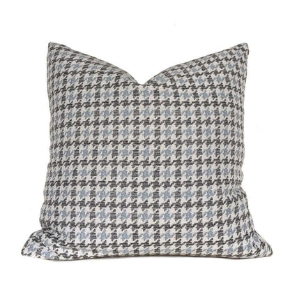 Gray Blue Beige Houndstooth Geometric Pillow Cover