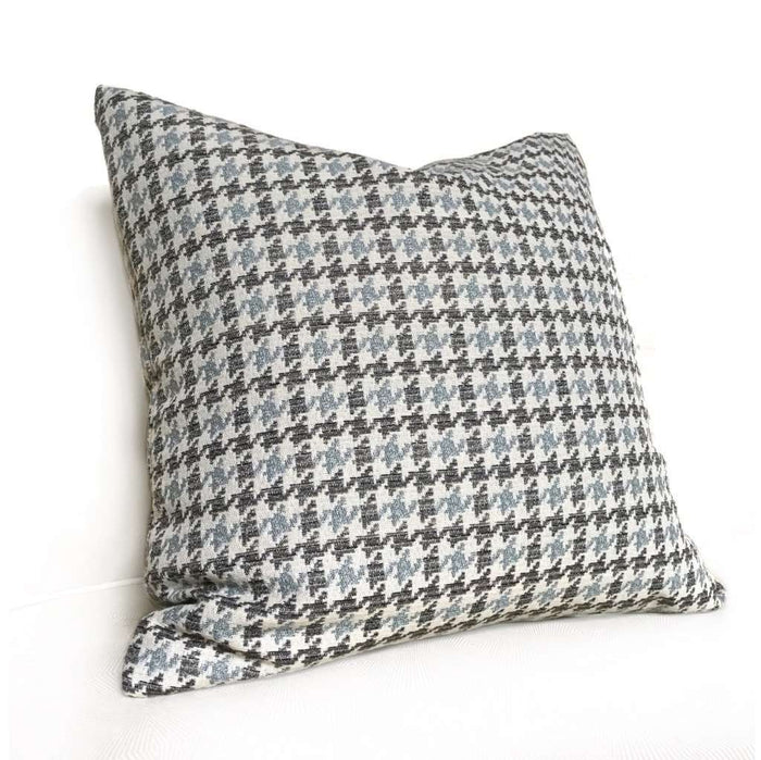 Gray Blue Beige Houndstooth Geometric Throw Pillow Cover