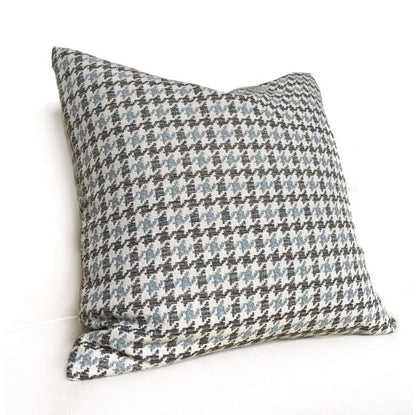 Gray Blue Beige Houndstooth Geometric Throw Pillow Cover