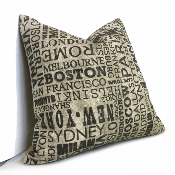 World Capital Cities Destinations Cotton Print 20x20 Pillow Cover