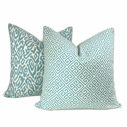 Corinth Spa Blue & Cream Greek Key Pillow Cover