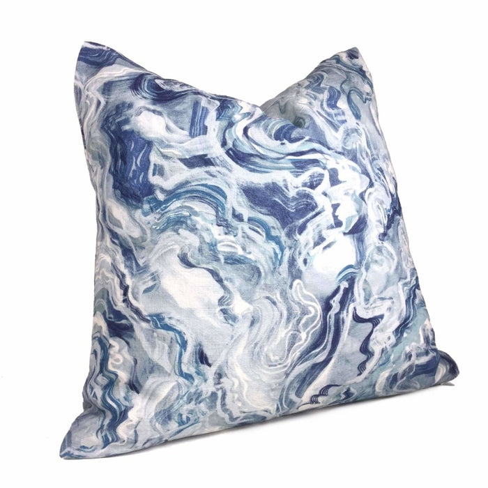Blue White Water Ripples Cotton Print 18x18 Pillow Cover