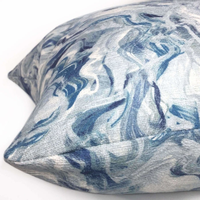 Blue White Water Ripples Cotton Print Pillow Case