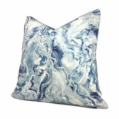 Blue White Water Ripples Cotton Print CushionCover