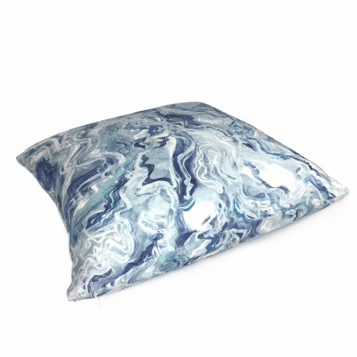 Blue White Water Ripples Cotton Print Throw Pillow Cover