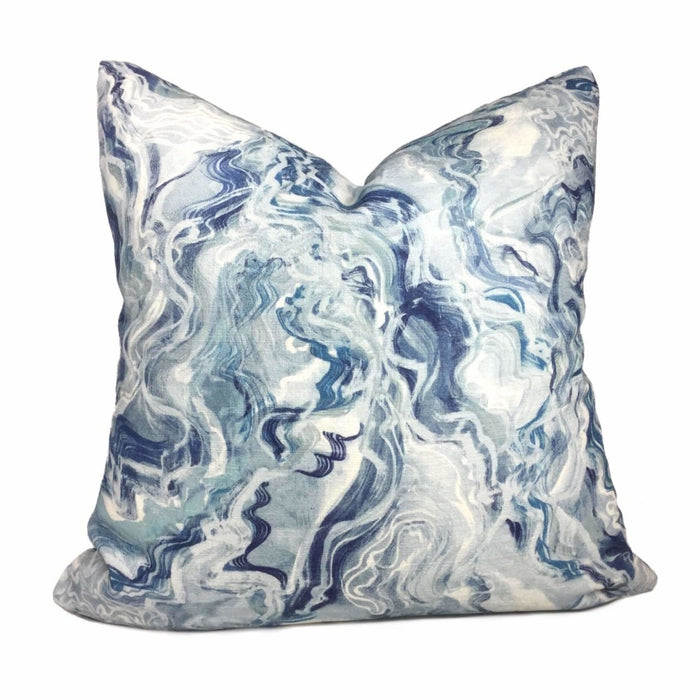 Blue White Water Ripples Cotton Print Decorative Pillow Cover