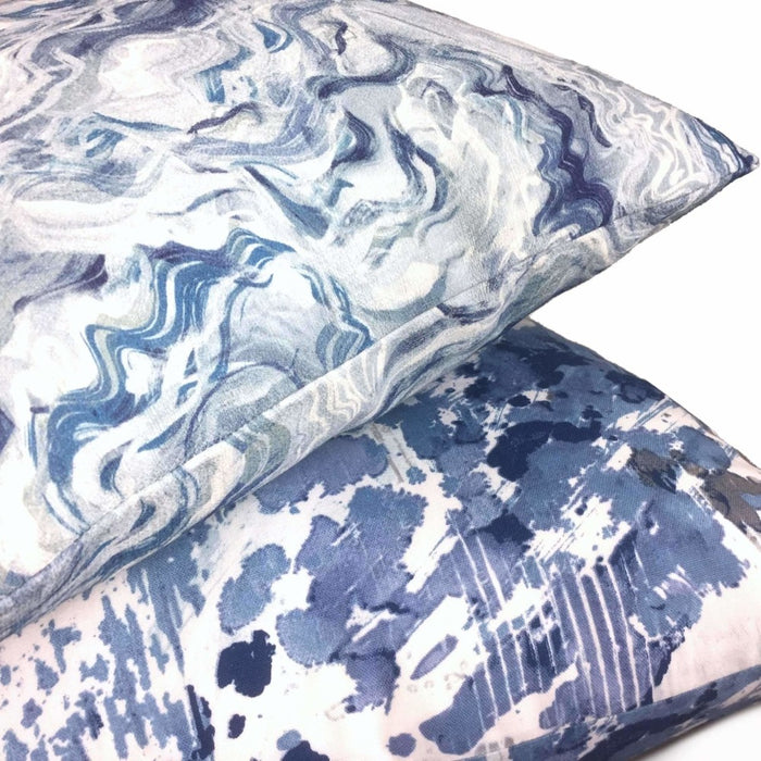 Cumulus Blue White Swirls Cotton Print Pillow Cover Cushion Pillow Case Euro Sham 16x16 18x18 20x20 22x22 24x24 26x26 28x28 Lumbar Pillow 12x18 12x20 12x24 14x20 16x26 by Aloriam