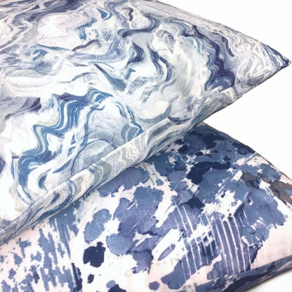 Cumulus Blue White Swirls Cotton Print Pillow Cover Cushion Pillow Case Euro Sham 16x16 18x18 20x20 22x22 24x24 26x26 28x28 Lumbar Pillow 12x18 12x20 12x24 14x20 16x26 by Aloriam