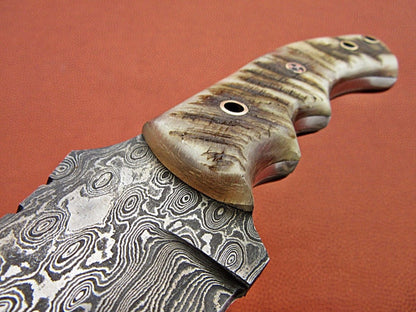 Tom Brown Tracker Knife with Damascus Steel Blade and Mountain Sheep Horn Handle by KBS Knives