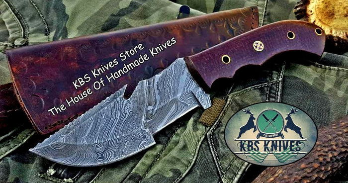 Custom Damascus Steel Tracker Knife with Canvas Micarta Handle by KBS Knives