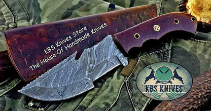 Custom Damascus Steel Tracker Knife with Canvas Micarta Handle by KBS Knives
