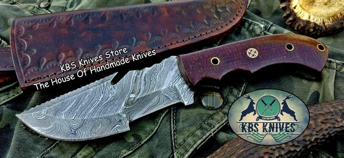 Custom Handcrafted Damascus Steel Tops Tracker Knife with Canvas Micarta Handle