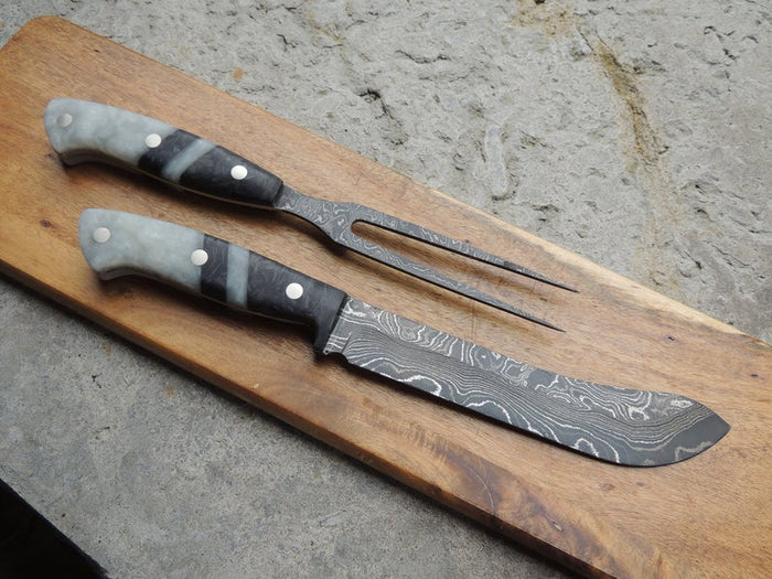DAMASCUS STEEL STEAK AND FORK KNIFE SET