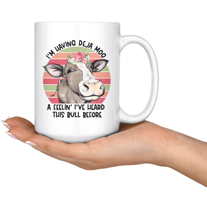 Deja Moo | Funny Cow Mug for Women | Cute 15oz Coffee Cup | Birthday Mothers Day Gift Idea for Mom Grandma