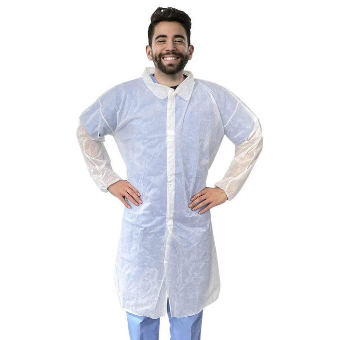 Disposable Lab Coat XL Size 35 GSM PP White Lab Jackets for Adults 5 Pack