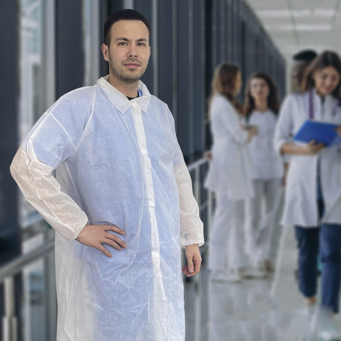 Disposable Lab Coat XL Size 35 GSM PP White Lab Jackets for Adults 5 Pack