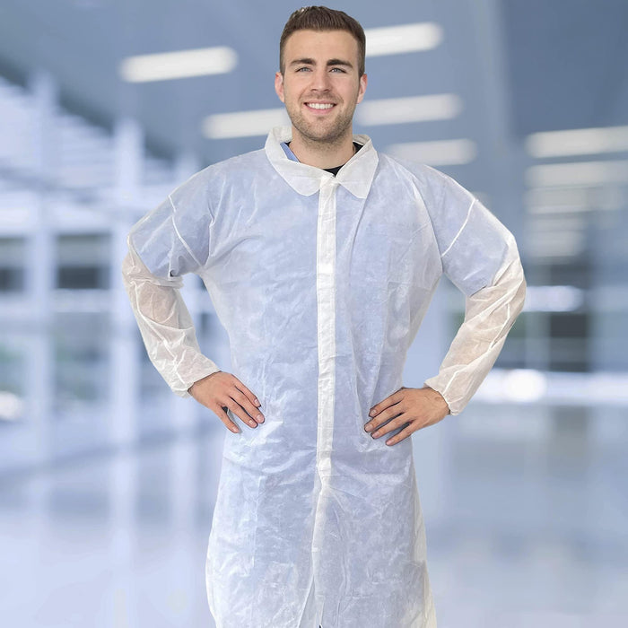 Disposable Lab Coat XL Size 35 GSM PP White Lab Jackets for Adults 5 Pack