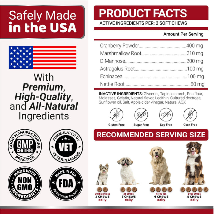 Dog UTI Treatment 170 Count Cranberry Supplement Bladder Control