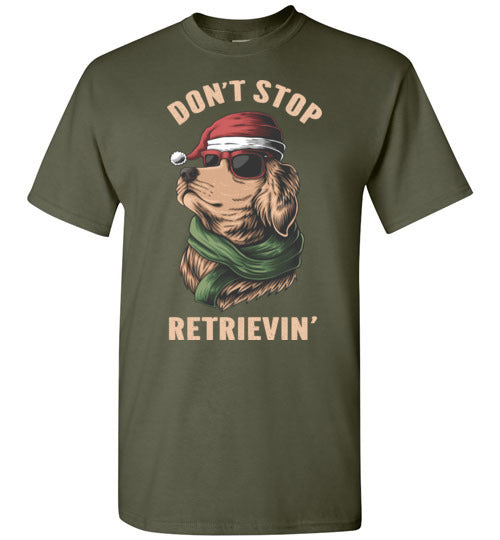 Don't Stop Retrievin' Golden Retriever Santa Hat Christmas Shirt