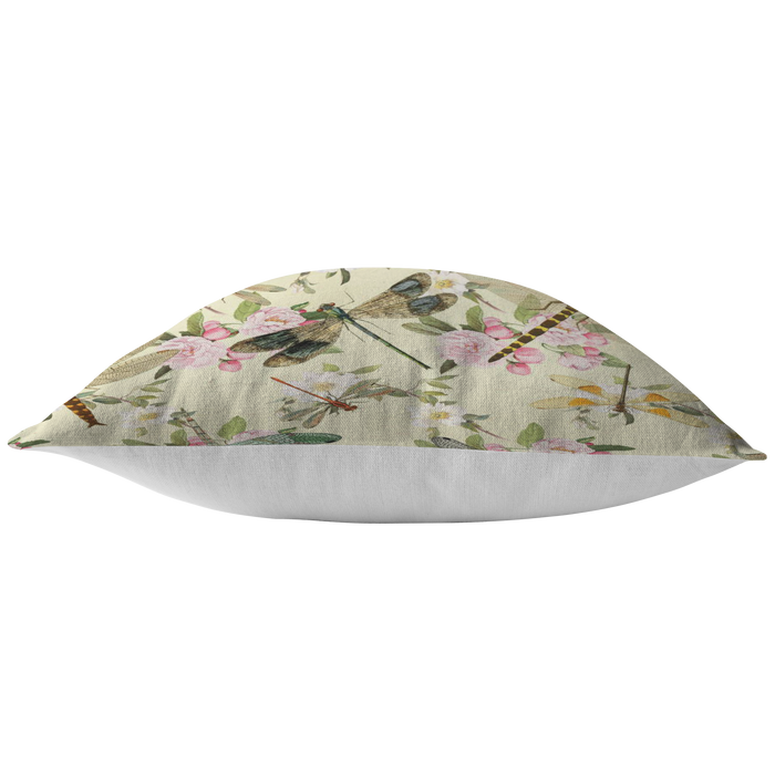 Dragonflies and Flowers Pink Blue Green Pillow or Pillow Cover | Spring Home Decor | Easter Decorations