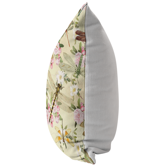 Dragonflies and Flowers Pink Blue Green Pillow or Pillow Cover | Spring Home Decor | Easter Decorations