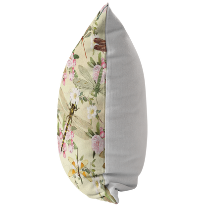 Dragonflies and Flowers Pink Blue Green Pillow or Pillow Cover | Spring Home Decor | Easter Decorations