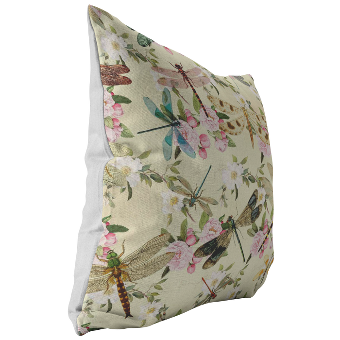 Dragonflies and Flowers Pink Blue Green Pillow or Pillow Cover | Spring Home Decor | Easter Decorations
