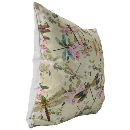 Dragonflies and Flowers Pink Blue Green Pillow or Pillow Cover | Spring Home Decor | Easter Decorations